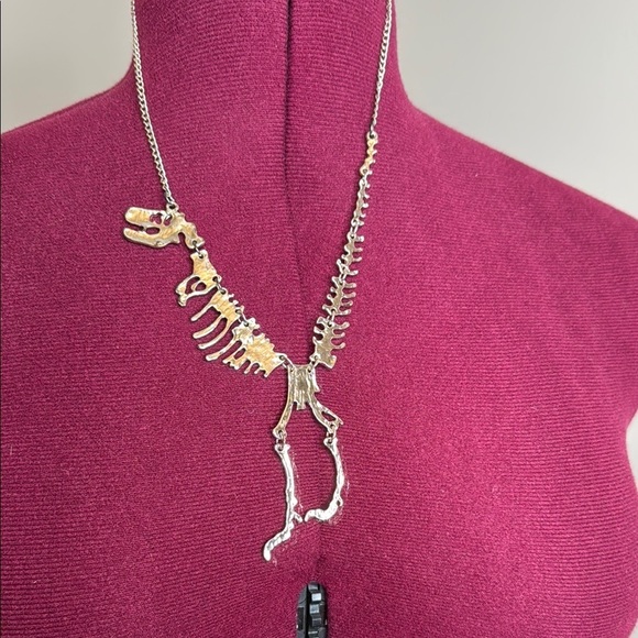 Silver Dinosaur Skeleton Necklace - Picture 5 of 5